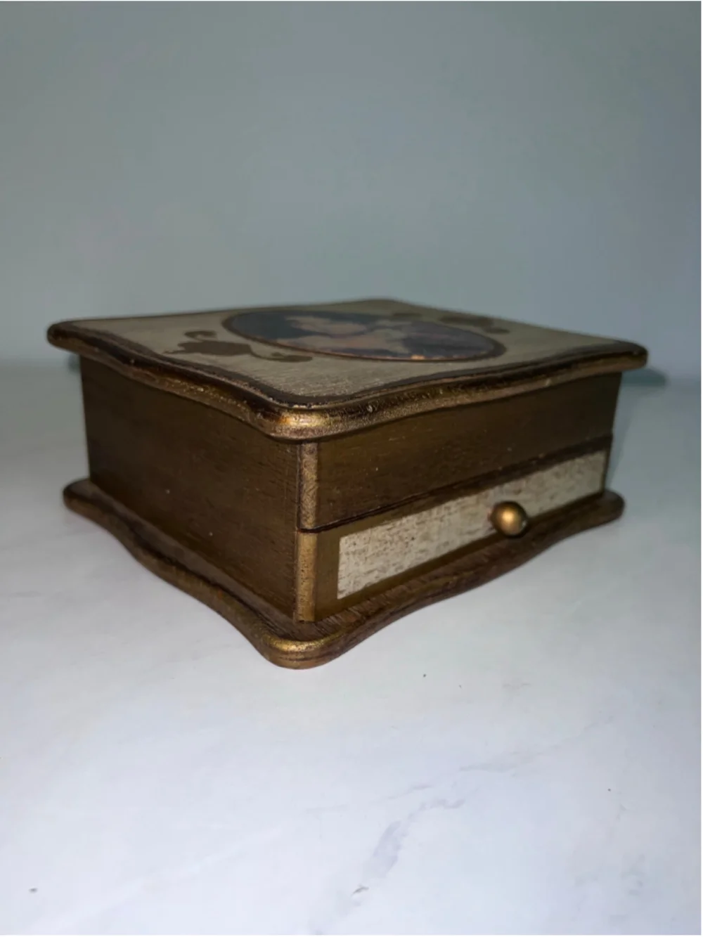 Romantic Vintage Jewelry Box with Portrait Lid Gothic